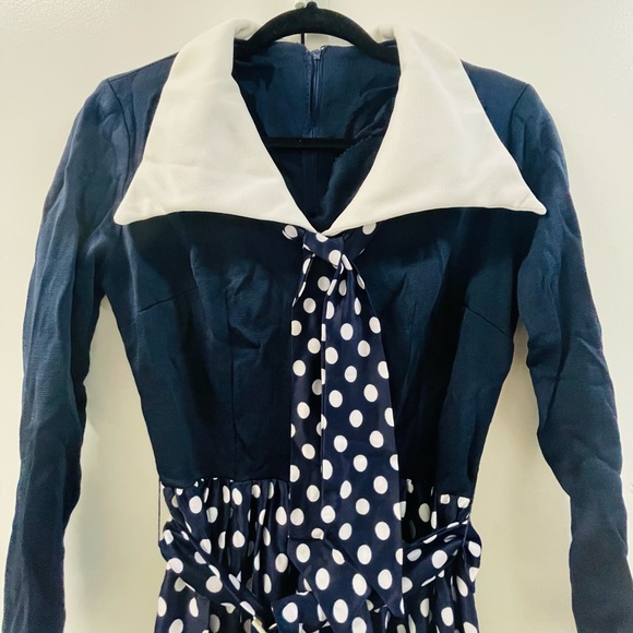 vintage 70s navy polka dot sailor maxi dress - Picture 2 of 6